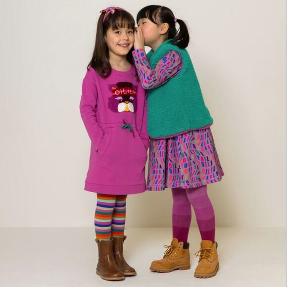 Oilily Organic Jersey Logo Dress, Metallic Striped Tights, Size 104 (4T) Purple - Picture 3 of 16